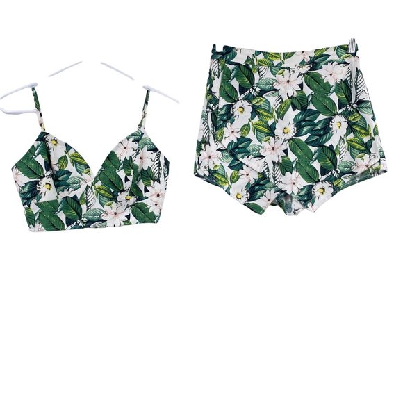 A'Gaci floral skort crop top size small two piece set high waist white green - Picture 2 of 11